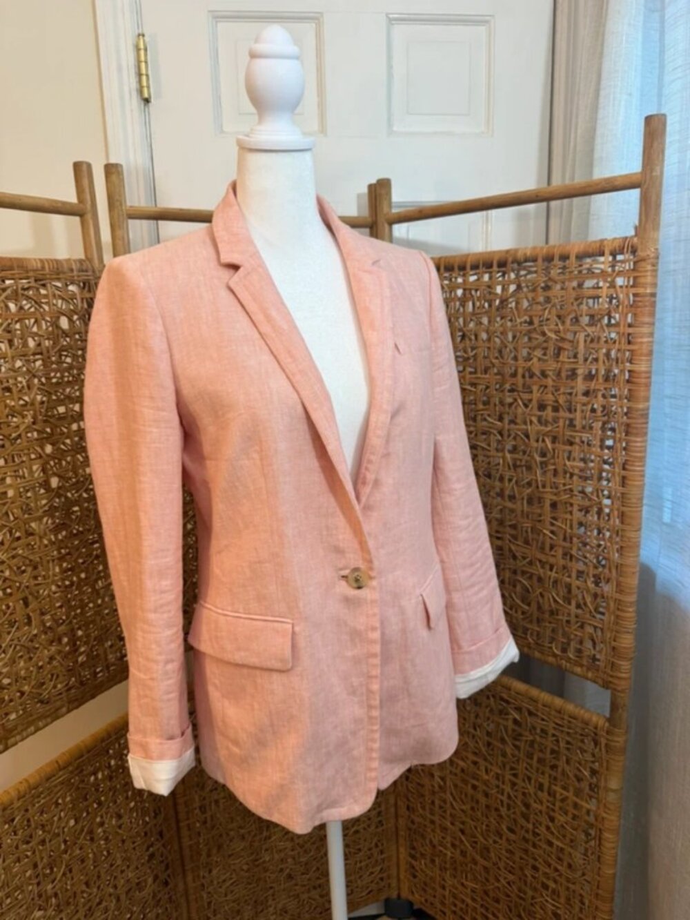 J.Crew Linen Blazer Peach Pink Lightweight Summer Jacket Coastal Chic Resort Wea